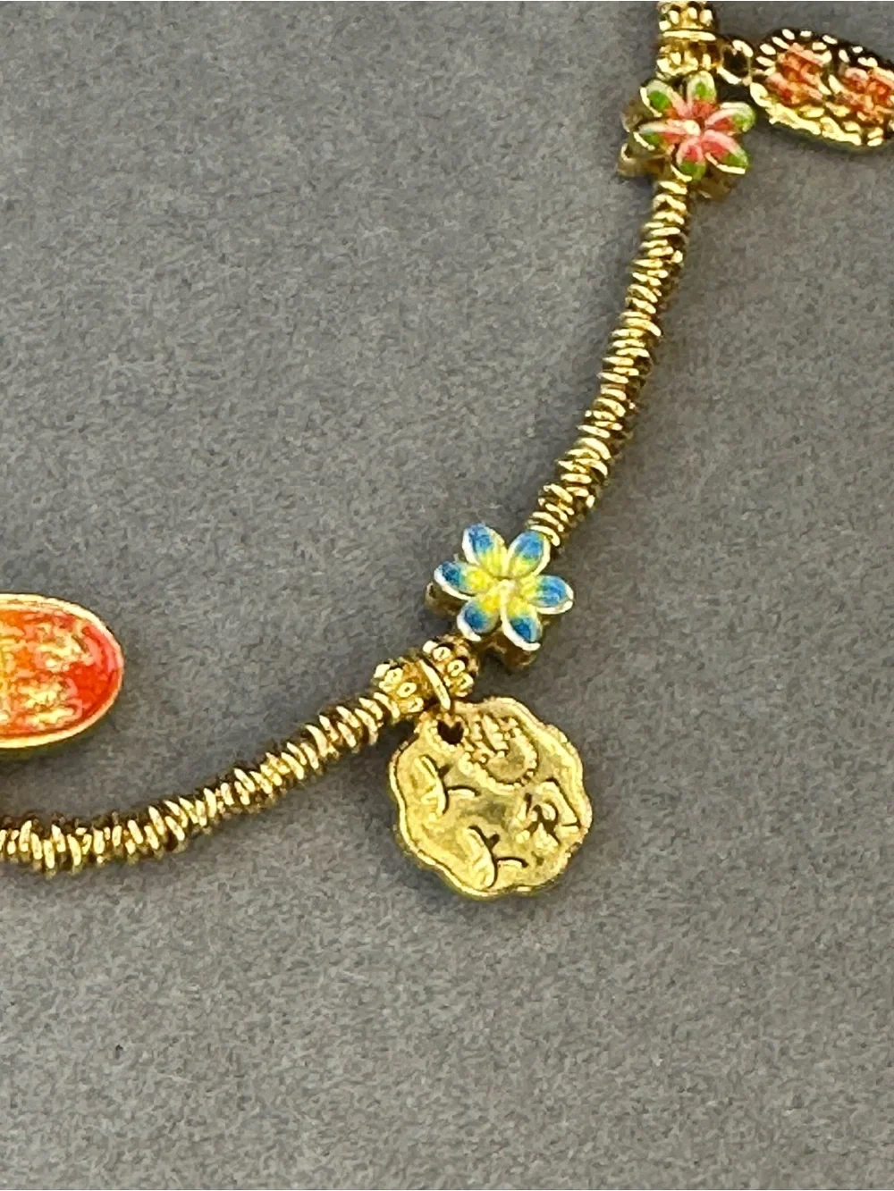 Gold-plated silver Multicolor Flower Charm Bracelet